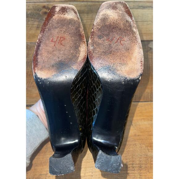 Womens Stuart Weitzman Brown Snakeskin Square Toe Block Heel‎ Shoe Size 8B - Picture 9 of 9